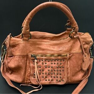 MONI MONI Cinzia Moniaci Brown Italian Leather Studded Splendor Tote Satchel Bag